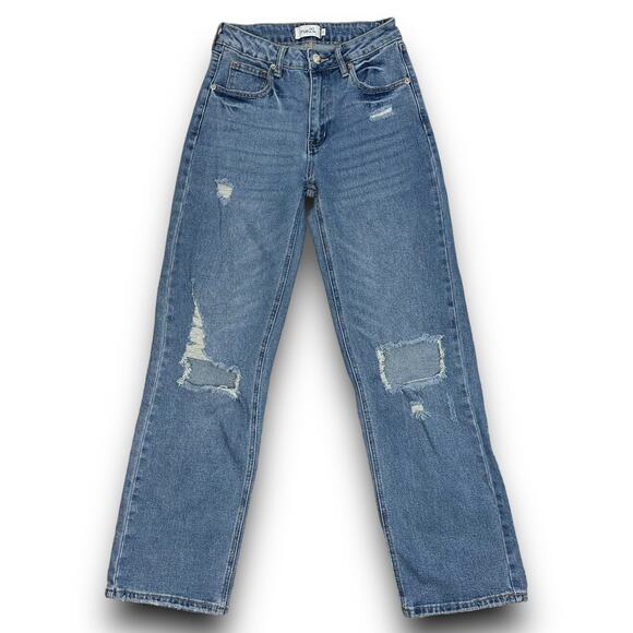 Rue 21 Womens Relaxed Baggy Mid Rise Waist Jeans Distressed Medium Wash Size 2 - Picture 1 of 8